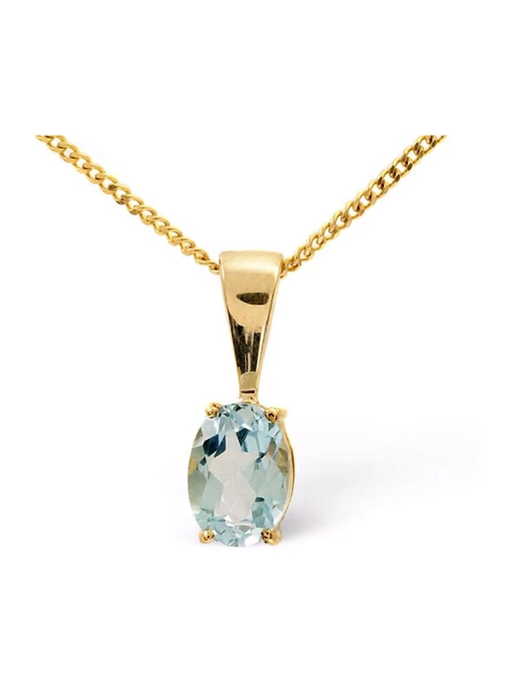 The Diamond Store Blue Blue Topaz 7 X 5mm 9K Yellow Gold Pendant Necklace - Image 1 of 5