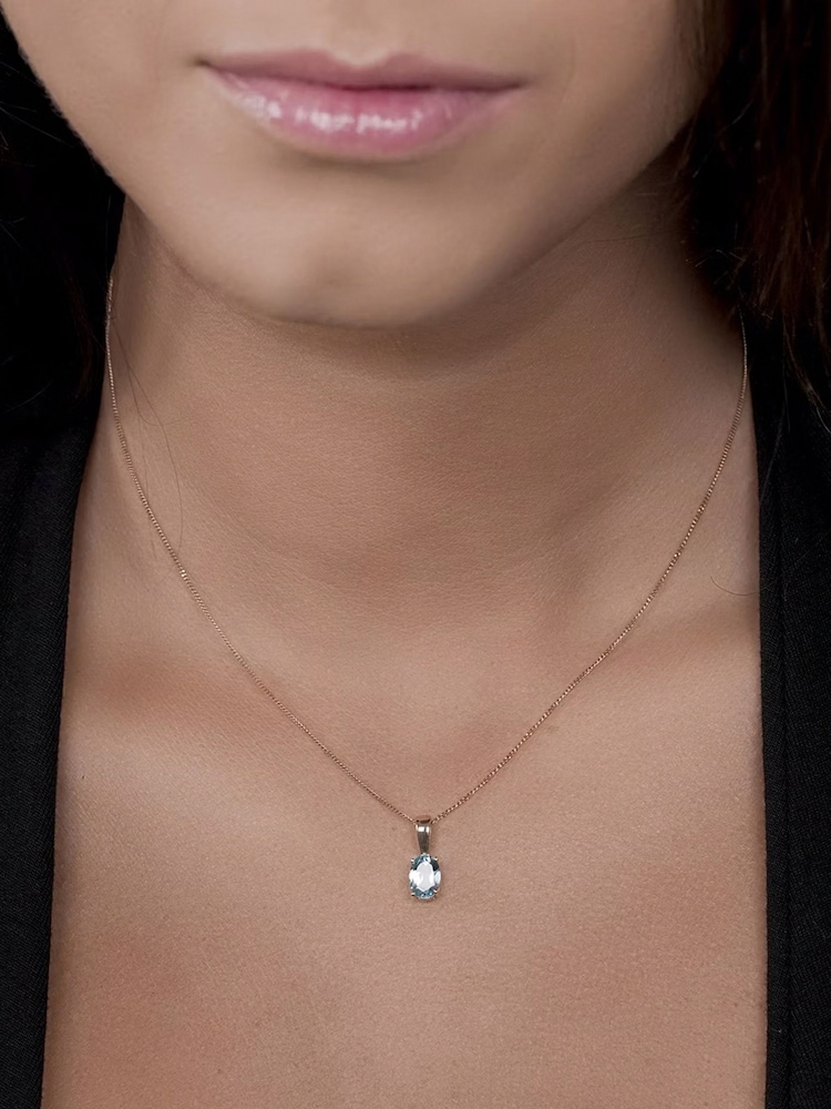 The Diamond Store Blue Blue Topaz 7 X 5mm 9K Yellow Gold Pendant Necklace - Image 2 of 5