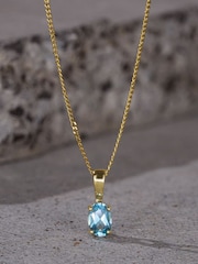 The Diamond Store Blue Blue Topaz 7 X 5mm 9K Yellow Gold Pendant Necklace - Image 3 of 5