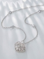 The Diamond Store Silver Tone Heart Locket Lab Diamond Necklace White Topaz - Image 4 of 7