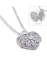The Diamond Store Silver Tone Heart Locket Lab Diamond Necklace White Topaz - Image 5 of 7