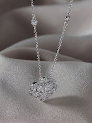 The Diamond Store Silver Tone Heart Locket Lab Diamond Necklace White Topaz - Image 6 of 7