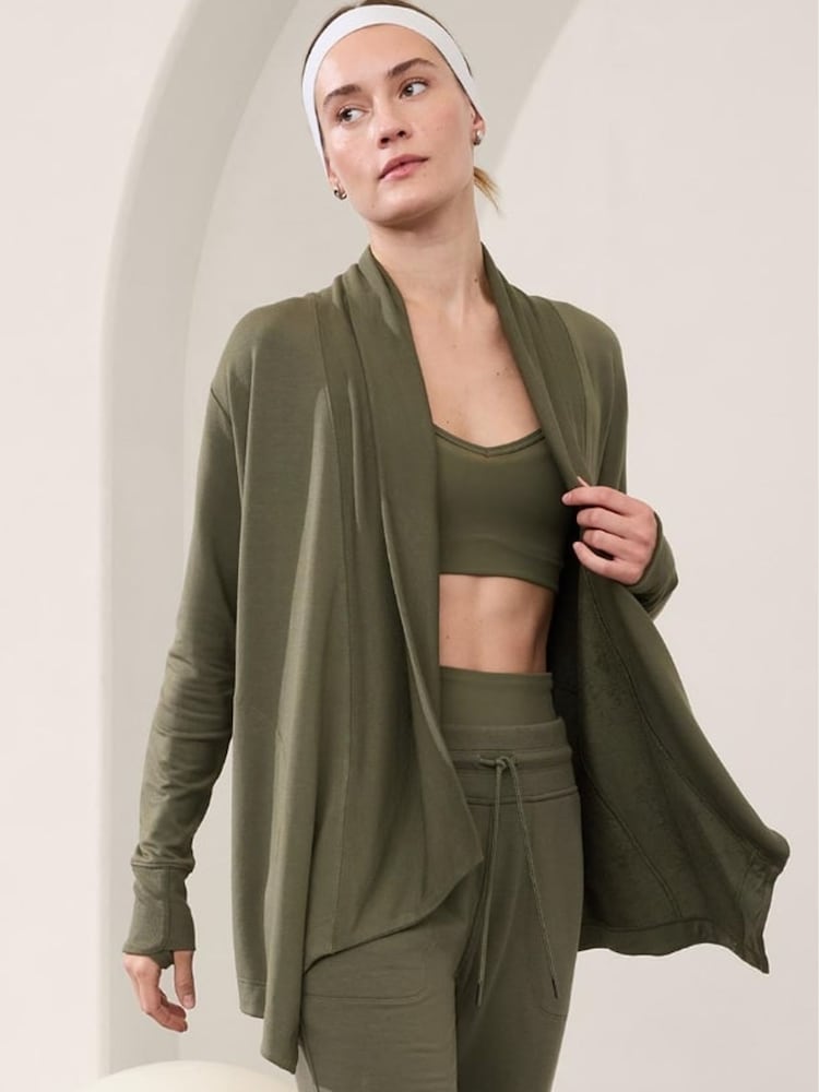Athleta Green Pranayama Restore Long Wrap Cardigan - Image 1 of 3