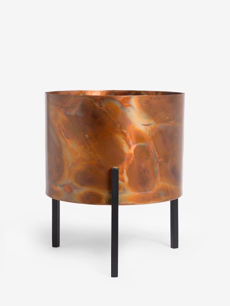 French Connection Copper Medium Patina Metal Stand Plant Pot - Image 4 of 4