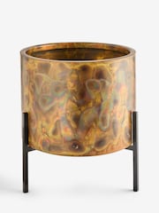 French Connection Black/Bronze Patina Metal Stand Plant Pot - Image 3 of 4
