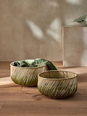 French Connection Sage Green & Natural Ombre Rattan Storage Baskets - Image 1 of 5