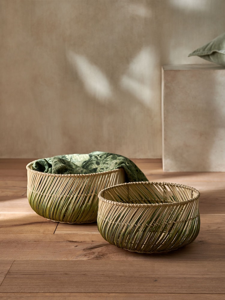 French Connection Sage Green & Natural Ombre Rattan Storage Baskets - Image 1 of 5 French Connection Sage Green & Natural Ombre Rattan Storage Baskets - Image 1 of 5