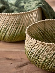 French Connection Sage Green & Natural Ombre Rattan Storage Baskets - Image 2 of 5
