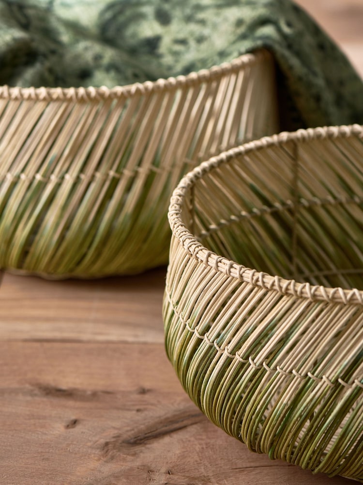 French Connection Sage Green & Natural Ombre Rattan Storage Baskets - Image 2 of 5 French Connection Sage Green & Natural Ombre Rattan Storage Baskets - Image 2 of 5
