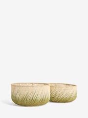 French Connection Sage Green & Natural Ombre Rattan Storage Baskets - Image 4 of 5