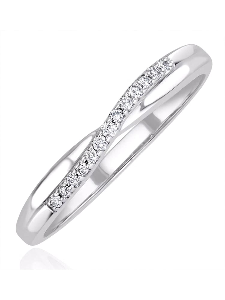 The Diamond Store Silver Tone Lab Diamond Half Eternity Wave Ring 0.05ct In 925 - Image 1 of 7
