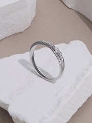 The Diamond Store Silver Tone Lab Diamond Half Eternity Wave Ring 0.05ct In 925 - Image 4 of 7