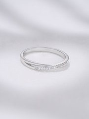 The Diamond Store Silver Tone Lab Diamond Half Eternity Wave Ring 0.05ct In 925 - Image 6 of 7
