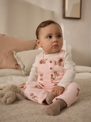 Pink Bear Print Long Sleeve Bodysuit & Baby 100% Cotton Dungarees Set (0mths-3yrs) - Image 1 of 12