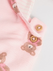 Pink Bear Print Long Sleeve Bodysuit & Baby 100% Cotton Dungarees Set (0mths-3yrs) - Image 10 of 12