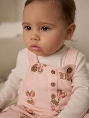 Pink Bear Print Long Sleeve Bodysuit & Baby 100% Cotton Dungarees Set (0mths-3yrs) - Image 3 of 12