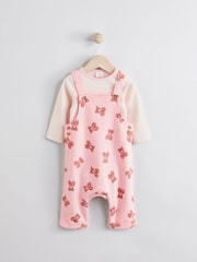 Pink Bear Print Long Sleeve Bodysuit & Baby 100% Cotton Dungarees Set (0mths-3yrs) - Image 4 of 12