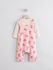 Pink Bear Print Long Sleeve Bodysuit & Baby 100% Cotton Dungarees Set (0mths-3yrs) - Image 5 of 12