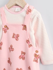 Pink Bear Print Long Sleeve Bodysuit & Baby 100% Cotton Dungarees Set (0mths-3yrs) - Image 7 of 12