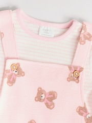 Pink Bear Print Long Sleeve Bodysuit & Baby 100% Cotton Dungarees Set (0mths-3yrs) - Image 8 of 12