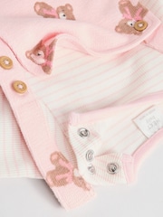 Pink Bear Print Long Sleeve Bodysuit & Baby 100% Cotton Dungarees Set (0mths-3yrs) - Image 9 of 12