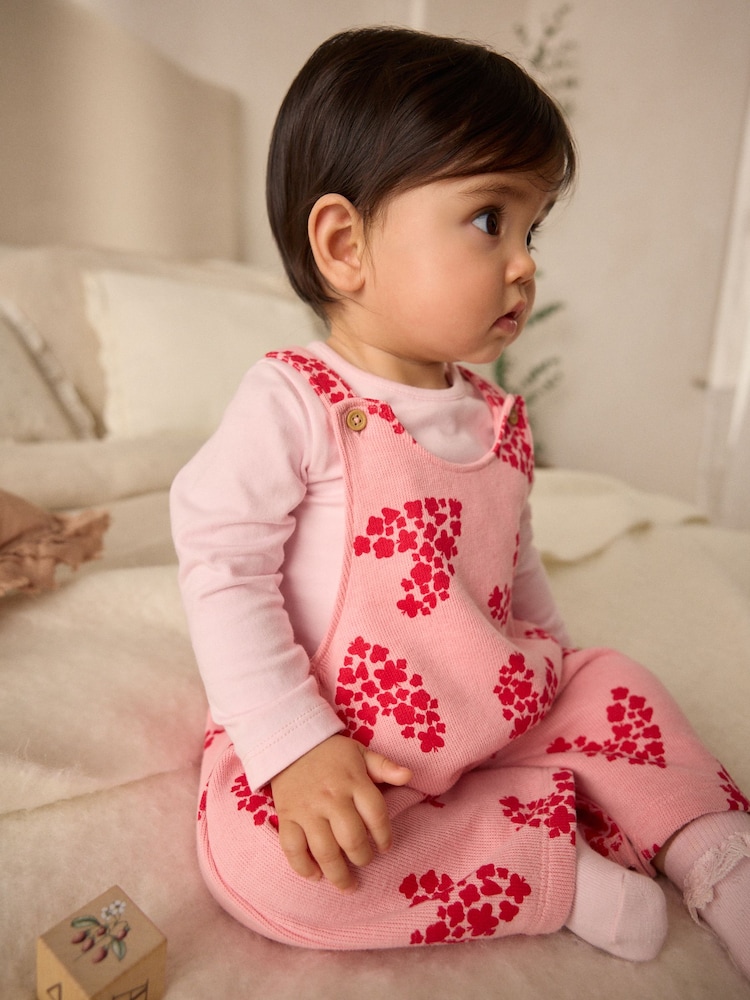 Pink/Red Hearts Dungarees and Bodysuit Set (0mths-3yrs) - Image 1 of 12