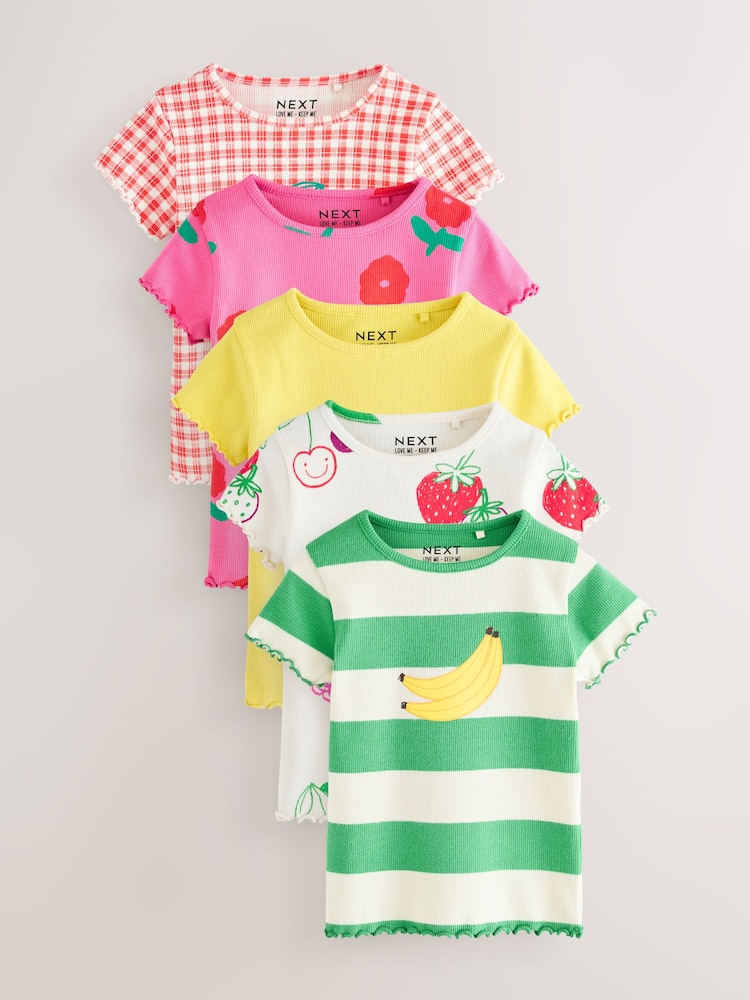 Red Short Sleeve Ribbed T-Shirts 5 Pack (3mths-7yrs) - Image 1 of 3