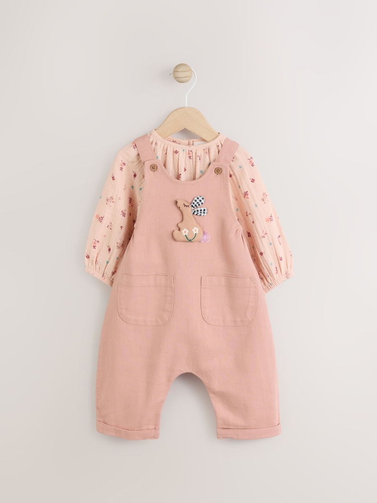 Tan Brown Wadded Character Long Sleeve Bodysuit & Baby Dungaree Set (0mths-3yrs) - Image 1 of 11