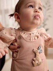 Tan Brown Wadded Character Long Sleeve Bodysuit & Baby Dungaree Set (0mths-3yrs) - Image 5 of 11