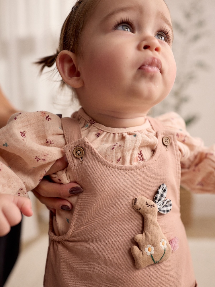 Tan Brown Wadded Character Long Sleeve Bodysuit & Baby Dungaree Set (0mths-3yrs) - Image 5 of 11