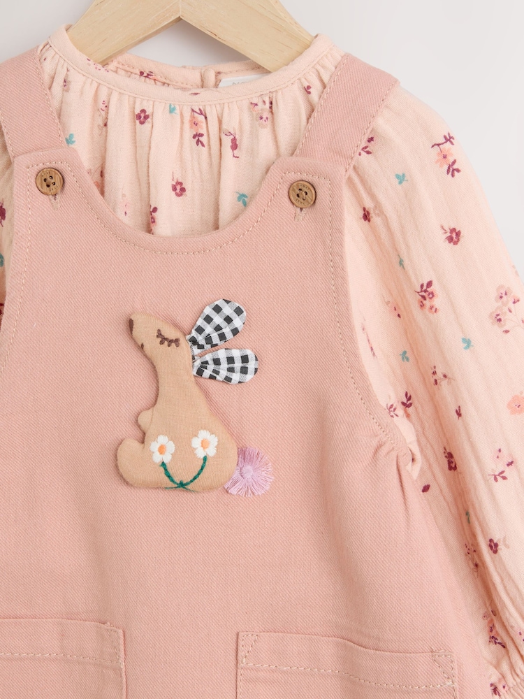 Tan Brown Wadded Character Long Sleeve Bodysuit & Baby Dungaree Set (0mths-3yrs) - Image 8 of 11