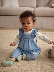 Blue Denim Embroidered Flowers Baby Long Sleeve Bodysuit & Dungarees Set (0mths-2yrs) - Image 1 of 5