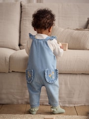 Blue Denim Embroidered Flowers Baby Long Sleeve Bodysuit & Dungarees Set (0mths-2yrs) - Image 2 of 5