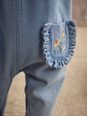 Blue Denim Embroidered Flowers Baby Long Sleeve Bodysuit & Dungarees Set (0mths-2yrs) - Image 5 of 5
