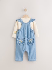 Albastru Denim Brodat Flori - Set Body pentru bebeluși cu Mânecă lungă și salopetă din denim (0luni-2ani) - Imaginea 8 din 13