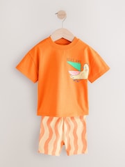Orange Short Sleeve T-Shirt & Shorts 2 Pack Set (3mths-7yrs) - Image 2 of 7