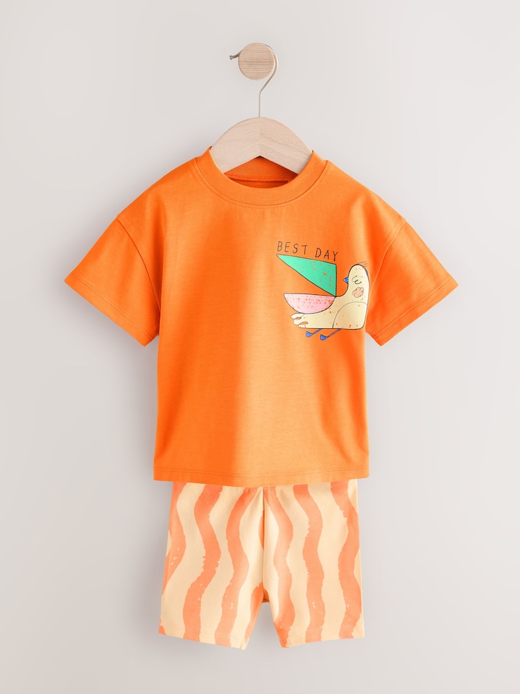 Orange Short Sleeve T-Shirt & Shorts 2 Pack Set (3mths-7yrs) - Image 2 of 7