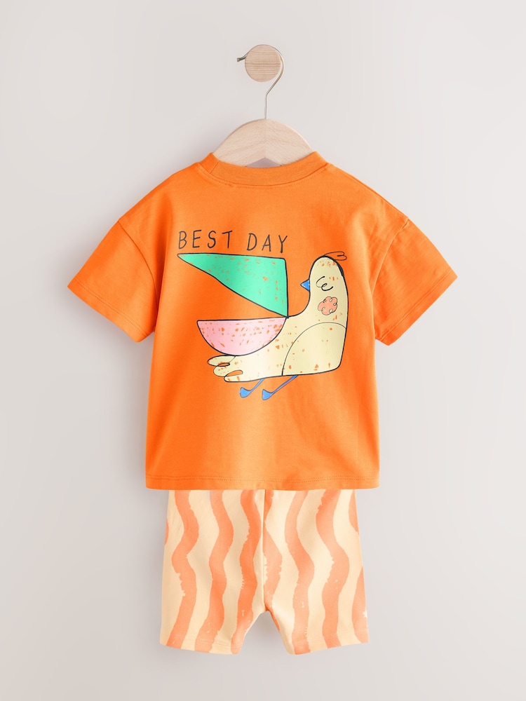 Orange Short Sleeve T-Shirt & Shorts 2 Pack Set (3mths-7yrs) - Image 4 of 7