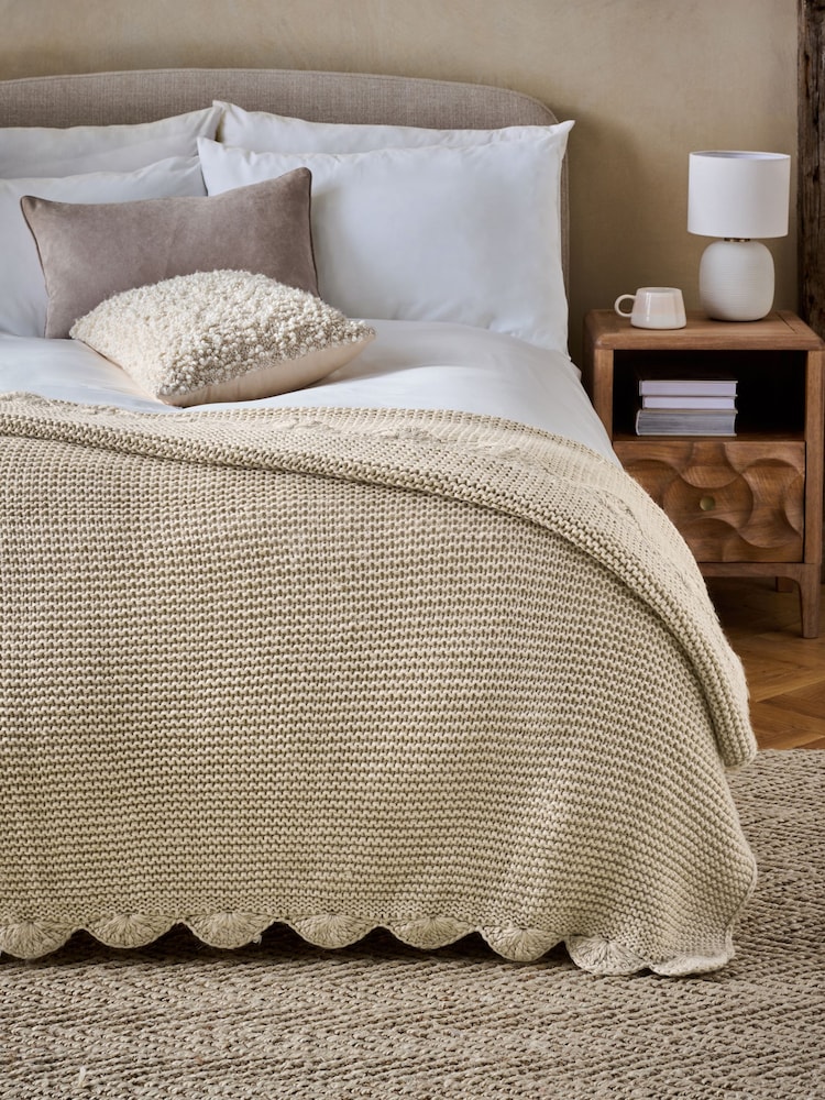 Natural Knitted Scallop Edge Throw - Image 1 of 4