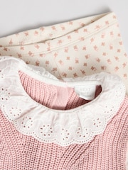 Pink Floral 2 Piece Baby Knitted 100% Cotton Blouse & Leggings Set (0mths-2yrs) - Image 11 of 14