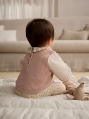 Pink Floral 2 Piece Baby Knitted 100% Cotton Blouse & Leggings Set (0mths-2yrs) - Image 2 of 14
