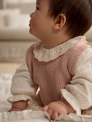 Pink Floral 2 Piece Baby Knitted 100% Cotton Blouse & Leggings Set (0mths-2yrs) - Image 3 of 14