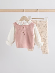 Pink Floral 2 Piece Baby Knitted 100% Cotton Blouse & Leggings Set (0mths-2yrs) - Image 5 of 14