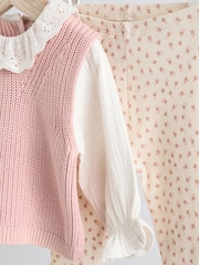 Pink Floral 2 Piece Baby Knitted 100% Cotton Blouse & Leggings Set (0mths-2yrs) - Image 8 of 14