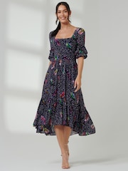 Jolie Moi Blue Frill Hem Mesh Midi Dress - Image 1 of 6