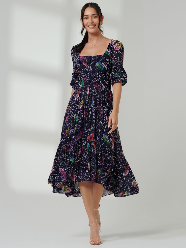 Jolie Moi Blue Frill Hem Mesh Midi Dress - Image 1 of 6