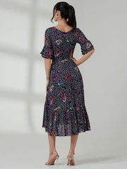 Jolie Moi Blue Frill Hem Mesh Midi Dress - Image 2 of 6