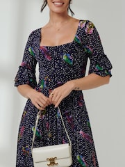 Jolie Moi Blue Frill Hem Mesh Midi Dress - Image 3 of 6