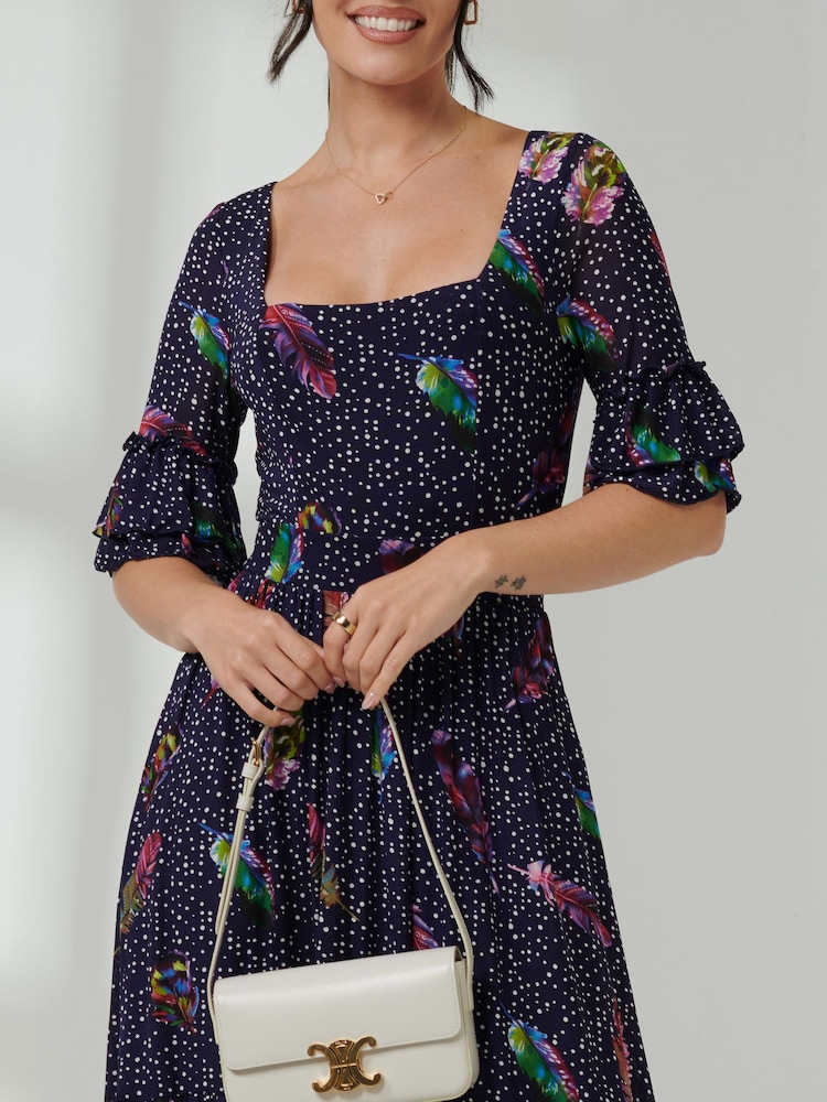 Jolie Moi Blue Frill Hem Mesh Midi Dress - Image 3 of 6