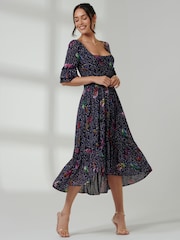 Jolie Moi Blue Frill Hem Mesh Midi Dress - Image 4 of 6